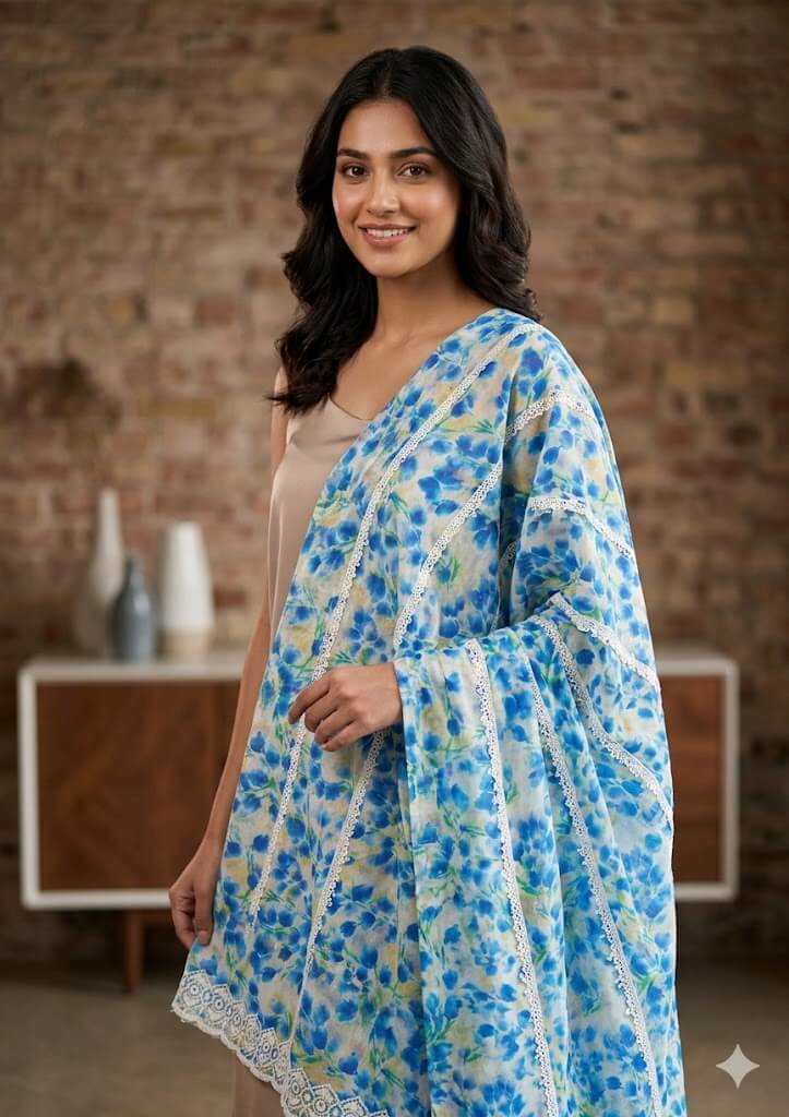 Premium Printed Lawn Chikankari Fabric – 2.6 Meter Soft Lawn
