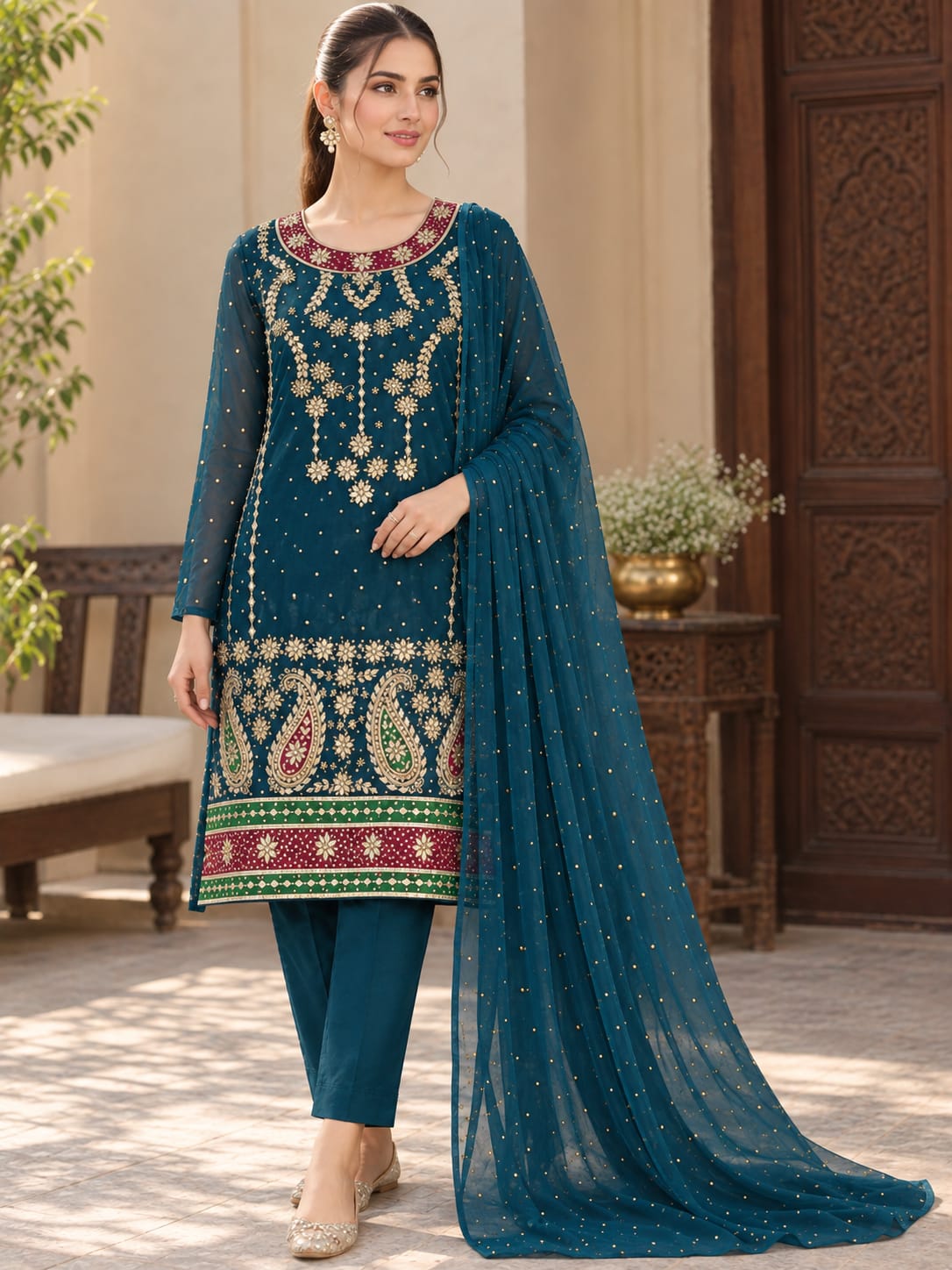Handmade Gotta Work Net 2PC Unstitched Suit – Zinc Blue | Customizable