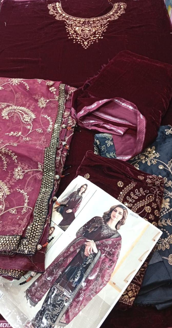 9000 Micro Velvet 3pc Luxury code By Jazmin Brand(,silk trouser nd organza heavy Dupata)