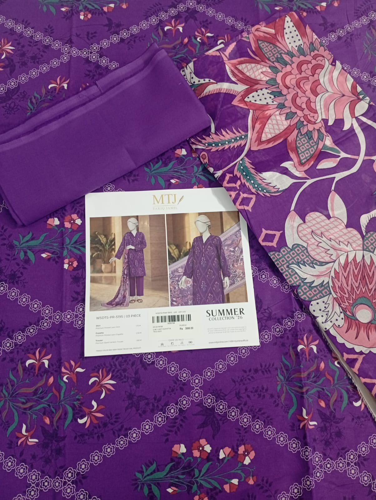 MTJ 3PC Lawn Suit – Premium Unstitched Summer Collection