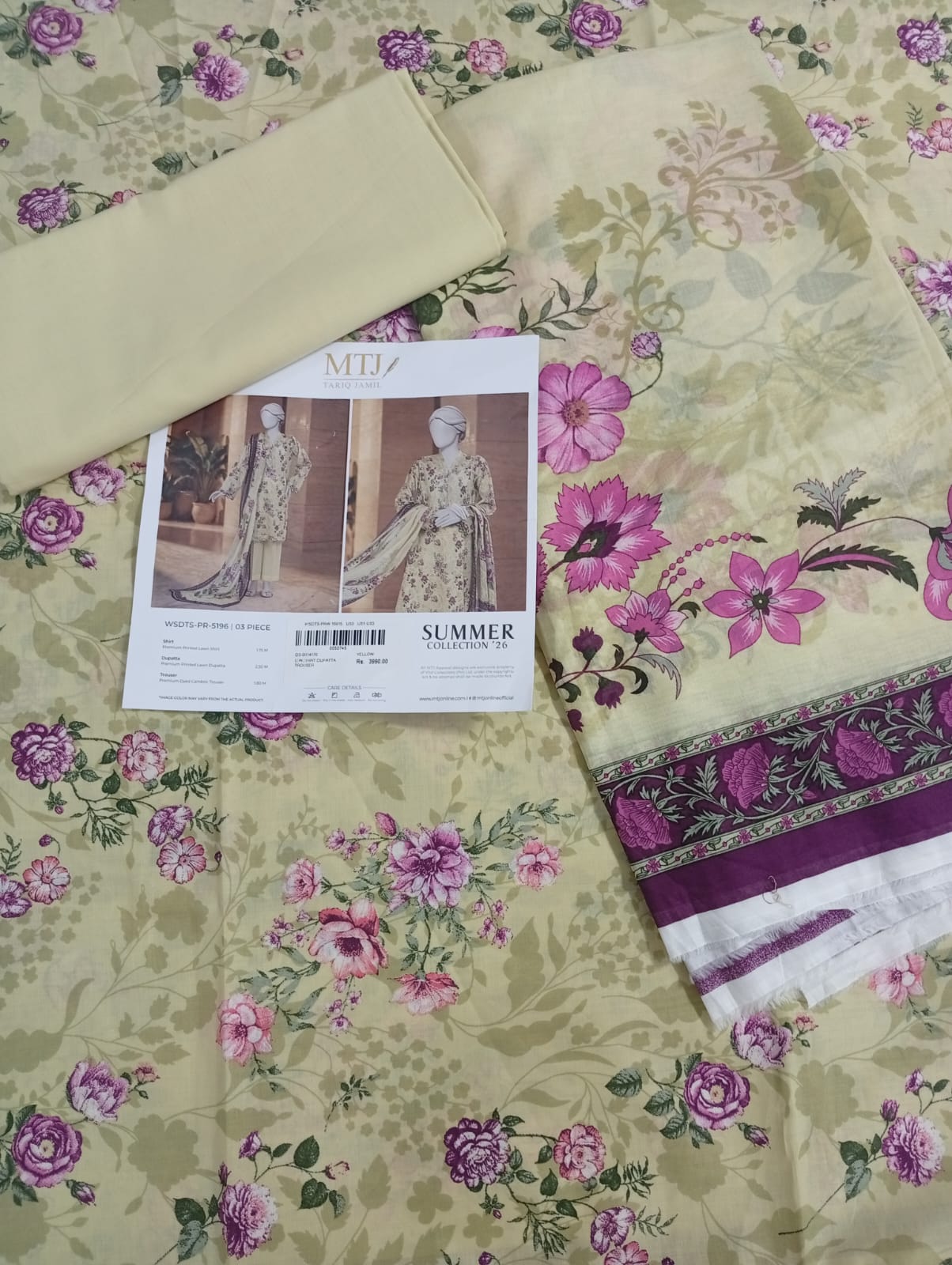 MTJ 3PC Lawn Suit – Premium Unstitched Summer Collection