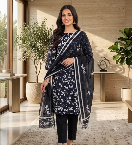 3 Piece Unstitched Premium Lawn Printed Suit for Women