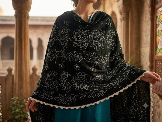 Handmade Embroidered Lawn Chadar  shadow  Work Summer Shawl