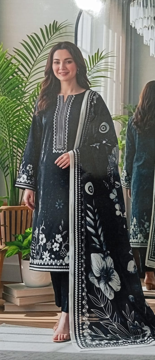 3PC Black Printed Lawn Suit Muharram Collection