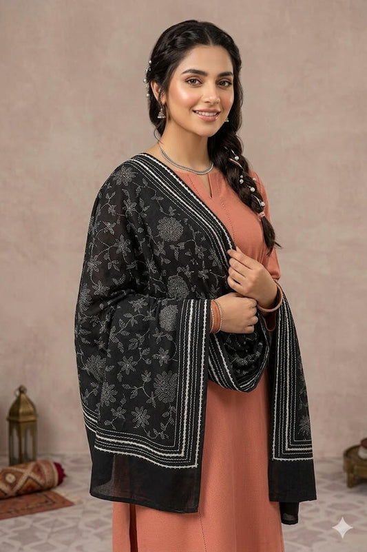 Handmade Embroidered Lawn Chadar Kacha tanka   Work Summer Shawl