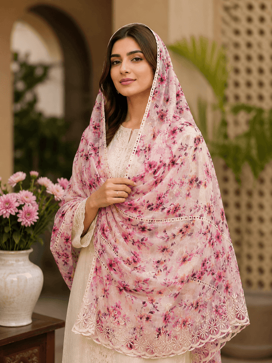 Chikankari Lawn Cotton Chadar – Lightweight Traditional & Trendy Shawl (2.5 x 1.25)