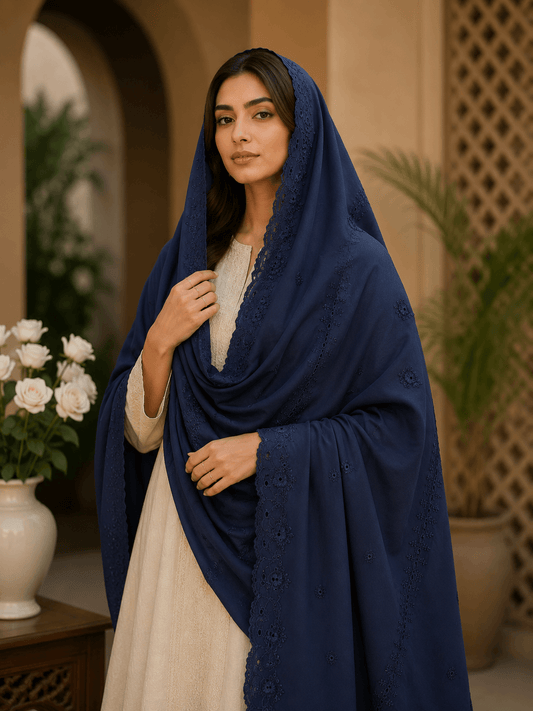 Chikankari Lawn Cotton Chadar – Lightweight Traditional & Trendy Shawl (2.5 x 1.25)