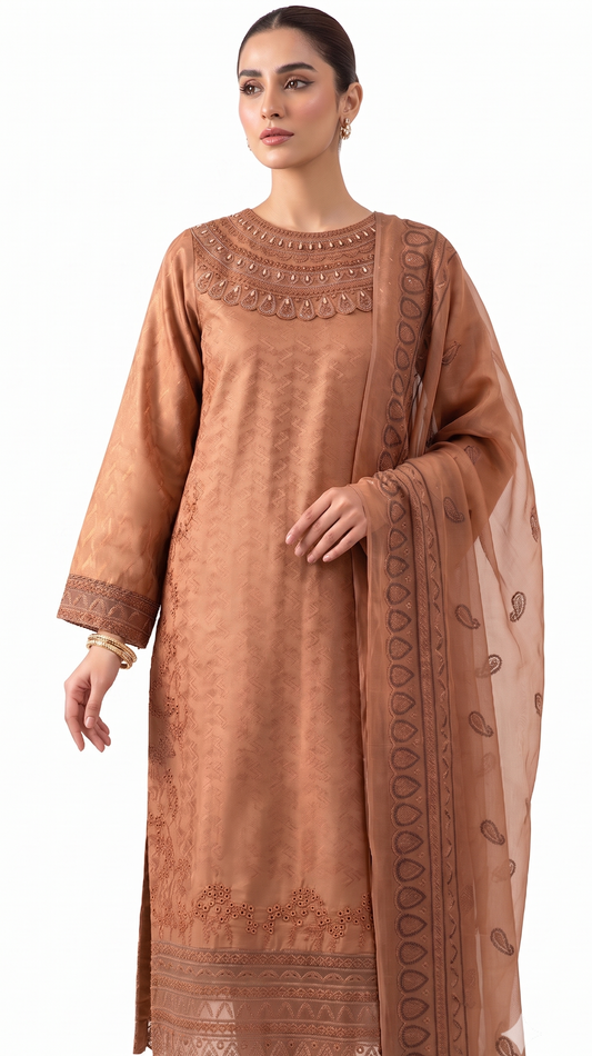 Stitch 3pc  Neckline Stone Work Patch 3PC Suit | Premium Lawn Embroidered Dress for Women