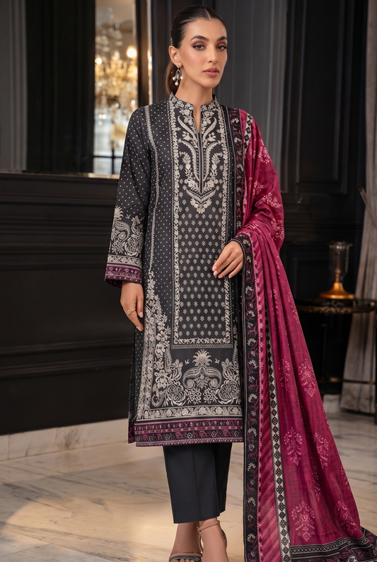 Asim Jofa Inspired 3 Piece Unstitched Lawn Suit for Women Premium Summer Lawn Dress with Printed Shirt Trouser & Dupatta