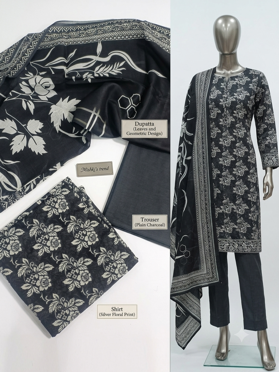 Muharram Black nd White 3pc suit (unstiched)