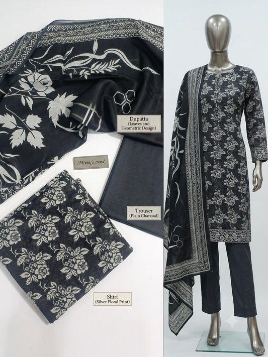 Muharram Black nd White 3pc suit (unstiched)