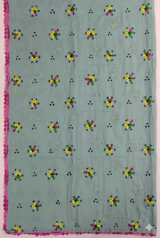 Handmade embroidered lawn chadar wd paka tanka work all over botii