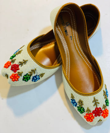 Jute denim fabric wd handmade work khussa