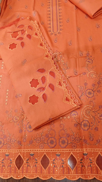 Dhanak marina 3pc, embroidered cutwork shirt plan trouser nd cutwork dupata..