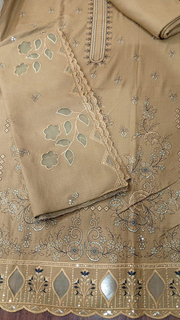 Dhanak marina 3pc, embroidered cutwork shirt plan trouser nd cutwork dupata..