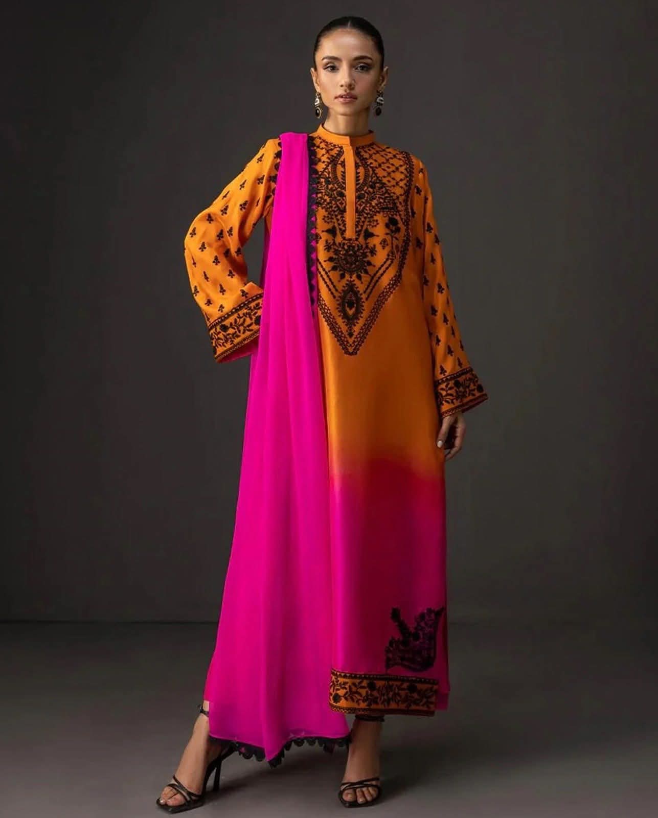 Shamos silk printed 3pc unstiched