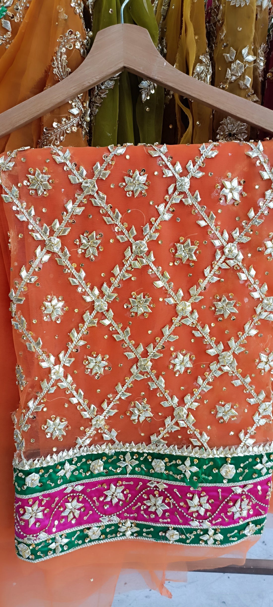 Handmade gotta , net stuff, 2pc shirt dupta ... Available in orange nd green..