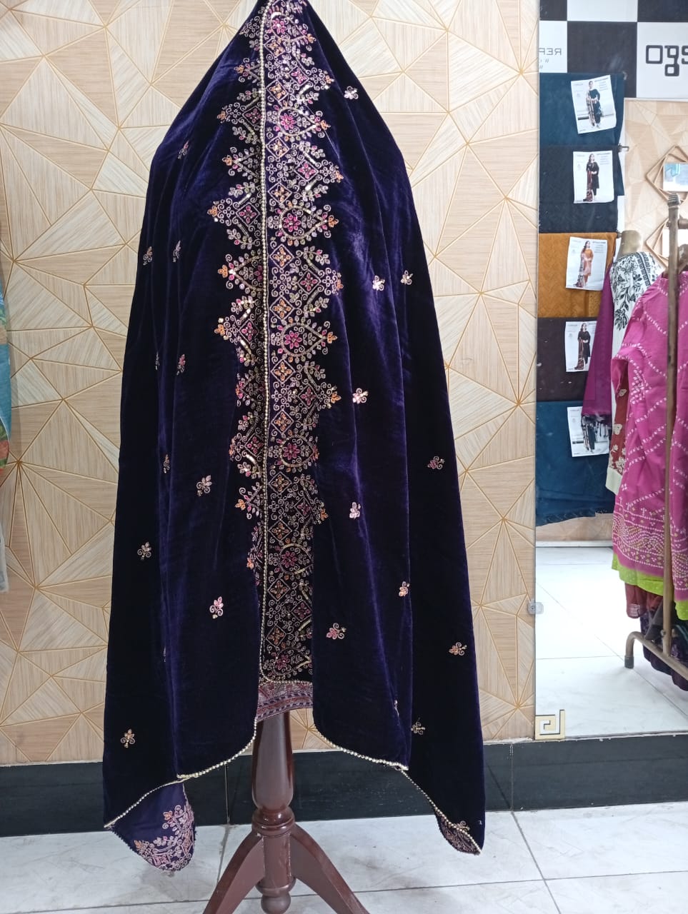 Velvet thread nd zari embroidered shawl