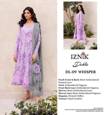 Iznik Luxury Embroidered Lawn Unstitched 3 Piece DL-09