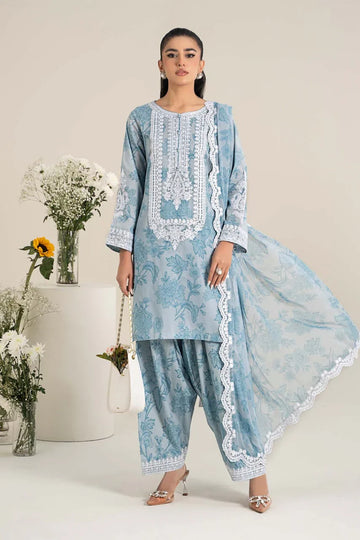 Maria B | Sky Blue - Printed Lawn With Chiffon Embroidered Dupatta