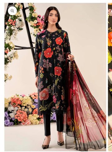 Mariab lawn embroidered 3pc wd chiffon dupta,  3pc unstiched