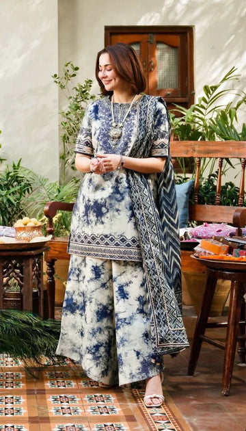 Sapphire Embroidered White & Blue Luxury Lawn Dress