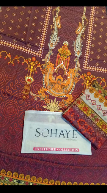 Silk 2pc by original sohaye brand, SOHAYE By DINER-Silk Shirt and Dupatta
