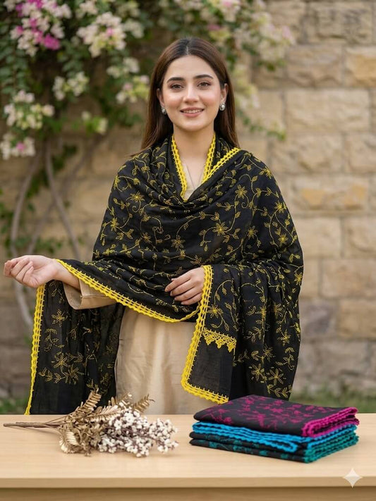 Handmade Embroidered Lawn Chadar Shadow Work Summer Shawl