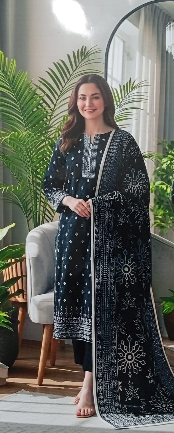3PC Black Printed Lawn Suit Muharram Collection