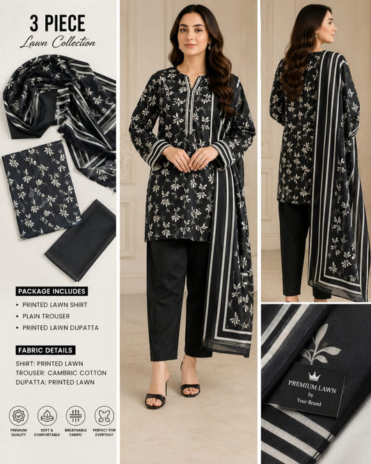 Muharram Black nd White Collection 3Pc Unstiched