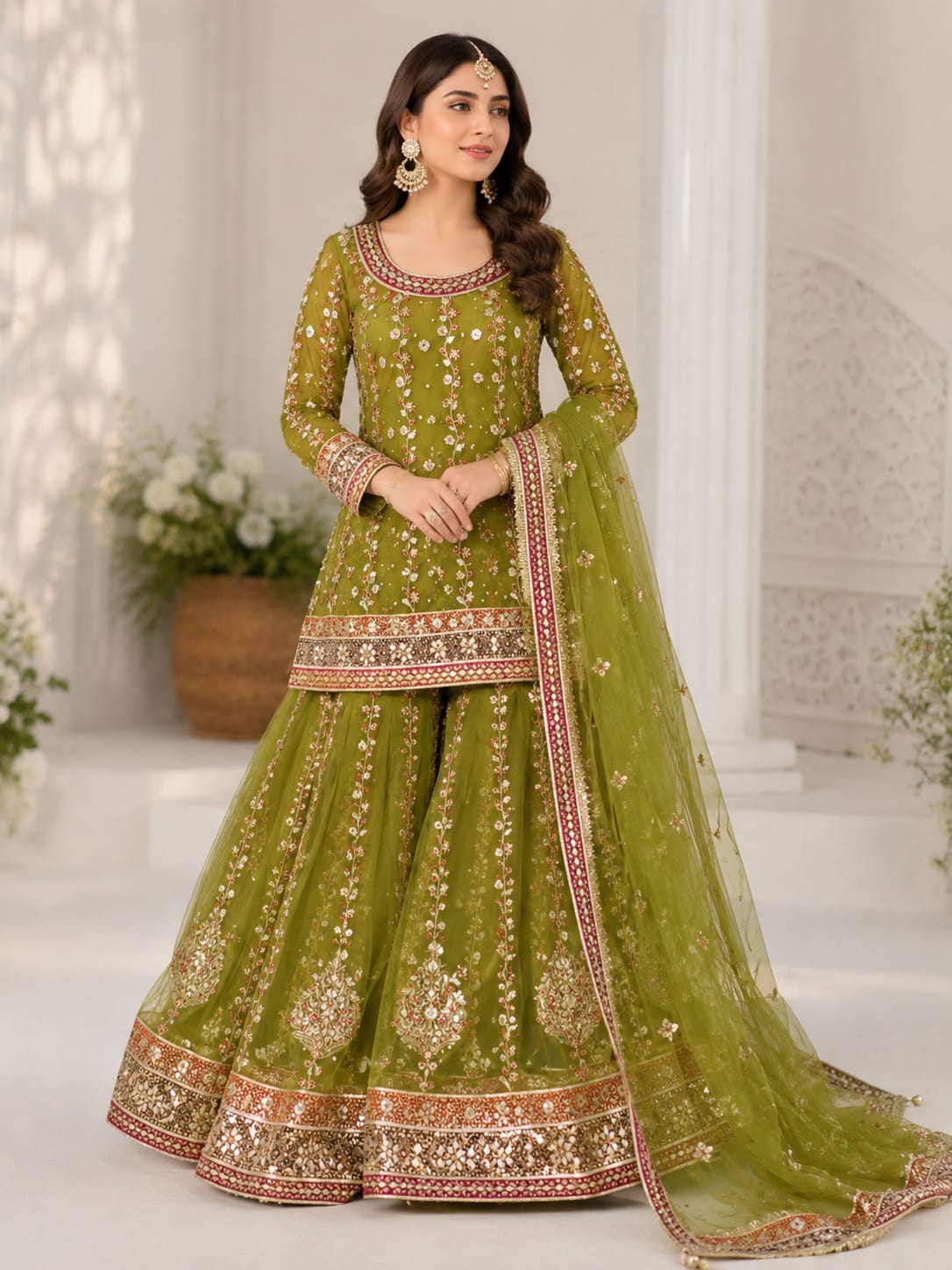 Handmade Applique Gotta Work Lehenga / Maxi on net stuff
