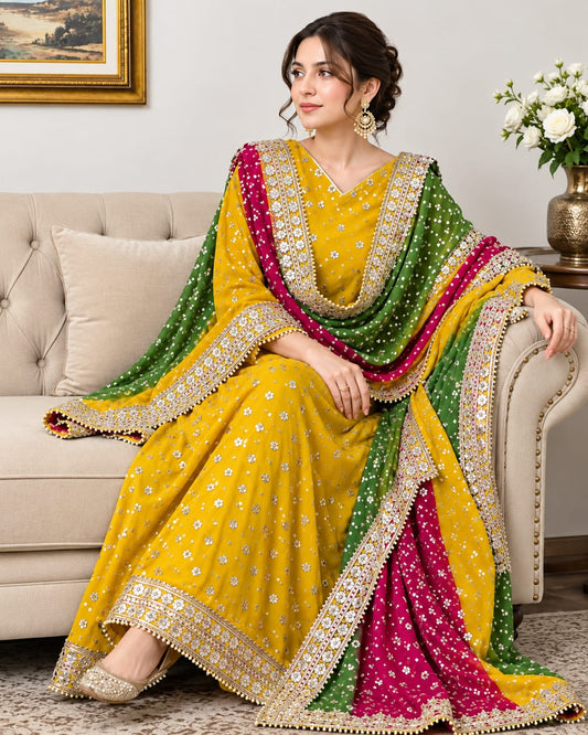 Handmade Akhroti Gotta Work Unstitched Chiffon 2PC