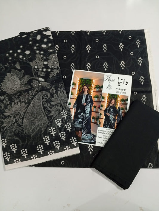3PC Black Printed Lawn Suit Muharram Collection