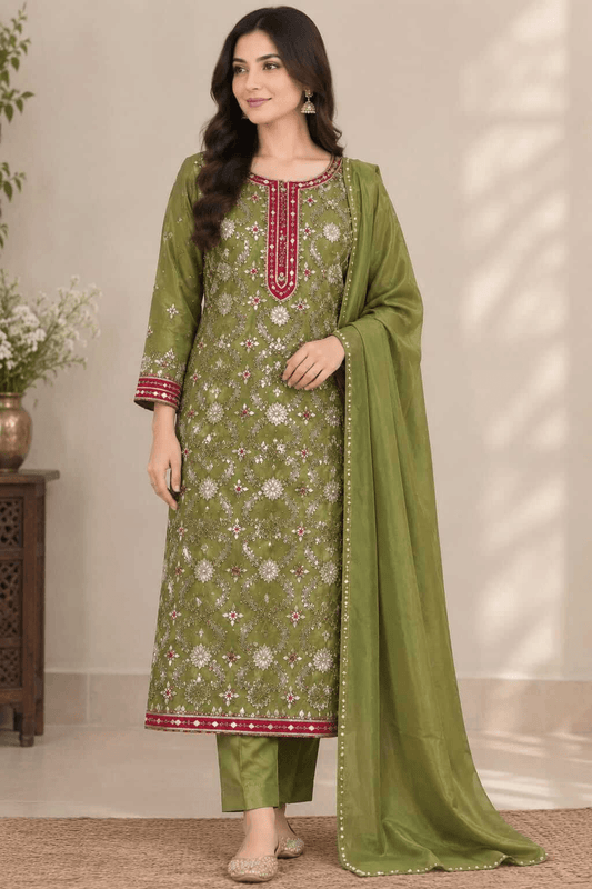 Handmade Gotta Work Sheesha Silk 2PC Unstitched Suit – Heavy Fancy Shirt with Gotta Chaan Dupatta