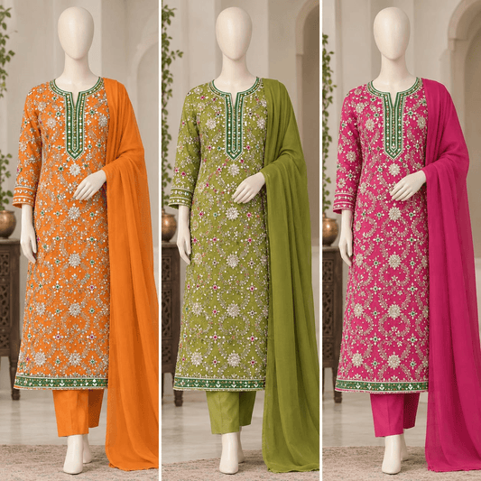 Handmade Gotta Work Sheesha Silk 2PC Unstitched Suit – Heavy Fancy Shirt with Gotta Chaan Dupatta