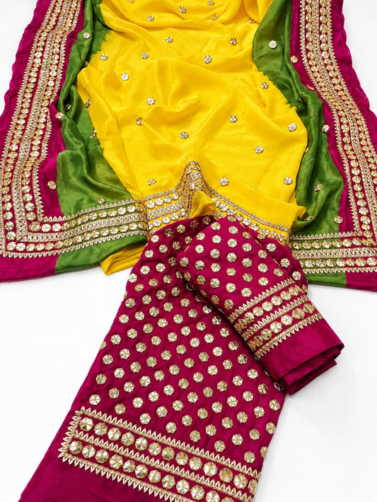 Handmade Akhroti Gotta Work Unstitched Chiffon 2PC