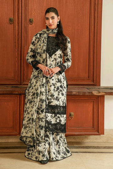 ANEELA'S BLACK AND WHITE DIGITAL PRINTED LAWN wd Embroidered Patches