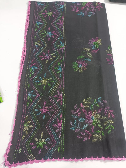 Handmde embroidered lawn chadr wd kacha tanka multi work