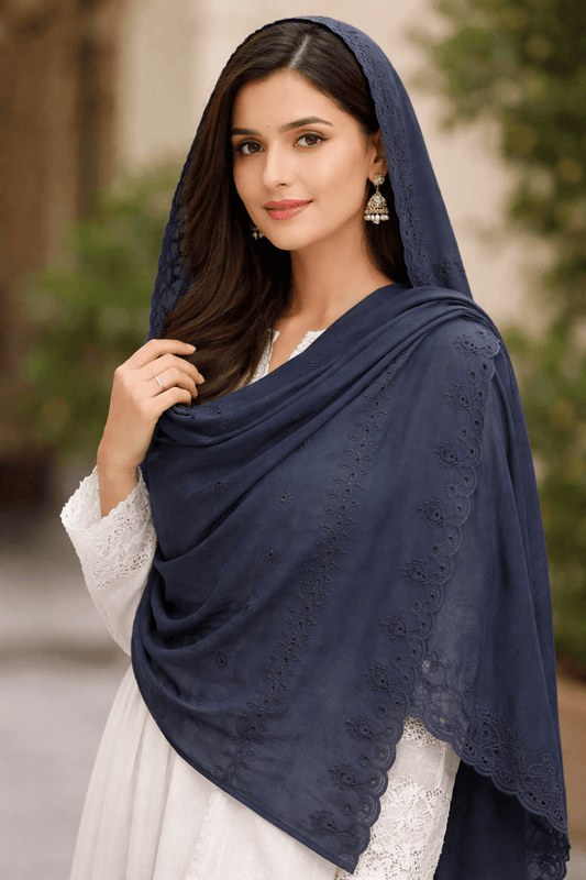 Chikankari Lawn Cotton Chadar – Lightweight Traditional & Trendy Shawl (2.5 x 1.25)