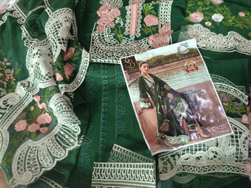 Lawn Cotton Embroidered 3pc With Embroidered Chiffon Dupatta by Crimson brand(green)