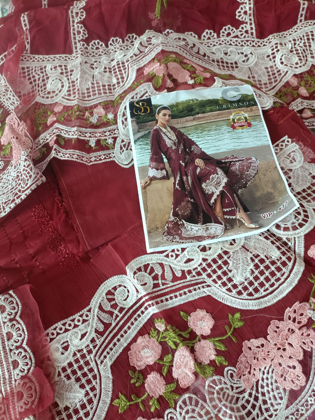 Lawn Embroidered 3pc With Embroidered Chiffon Dupatta by Crimson brand