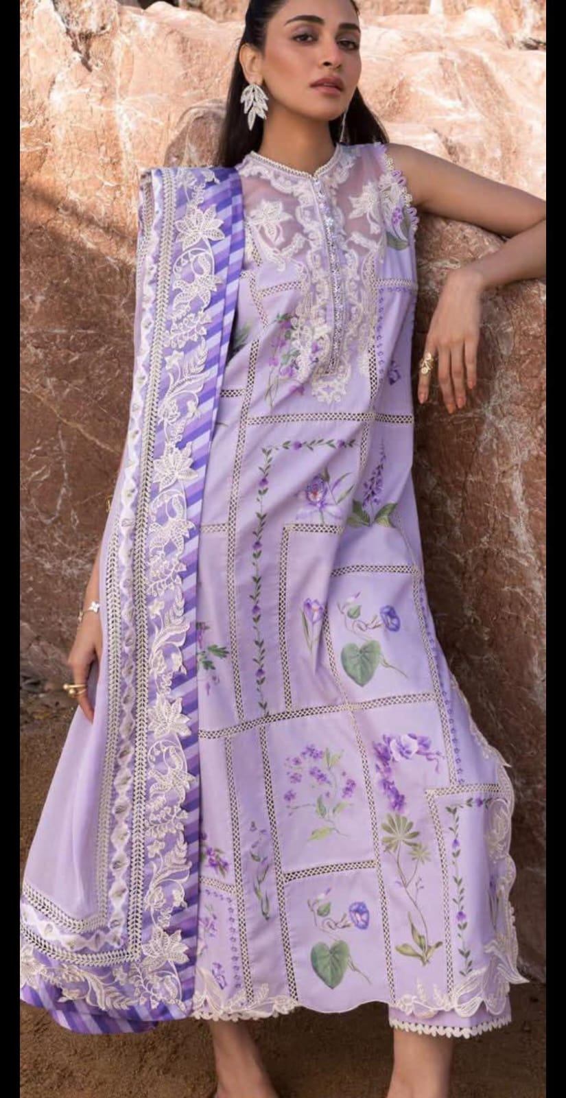 Crimson LAVENDER Luxury Lawn Embroidered 3 Piece Dress - F98