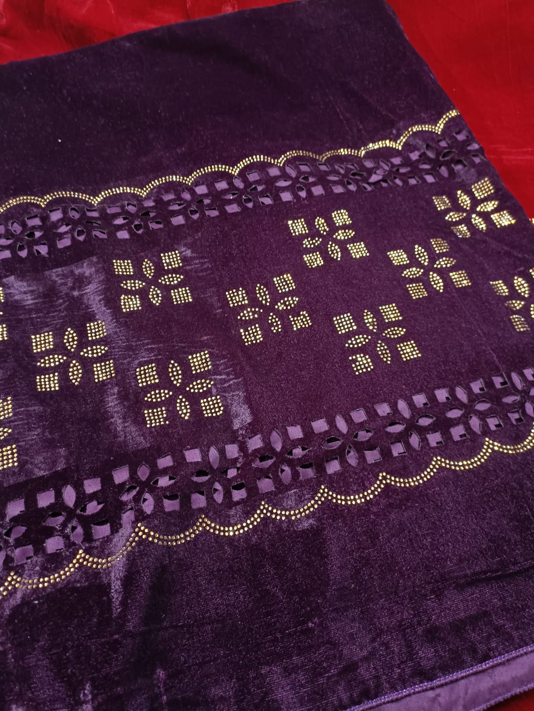 Pure Chaina Velvet Luxury Shawl wd stone nd cutwork