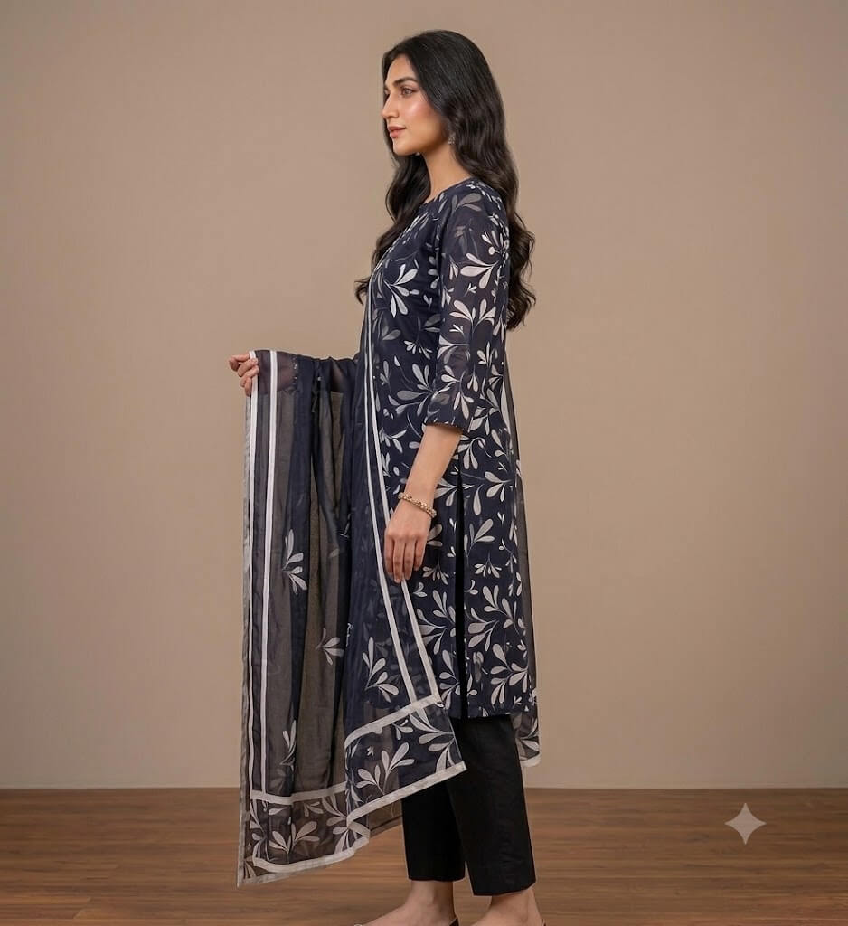 3 Piece Unstitched Premium Lawn Printed Suit for Women