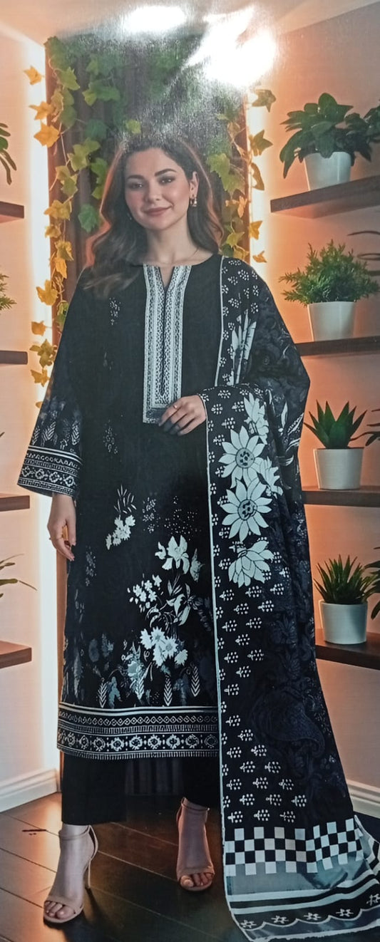 3PC Black Printed Lawn Suit Muharram Collection