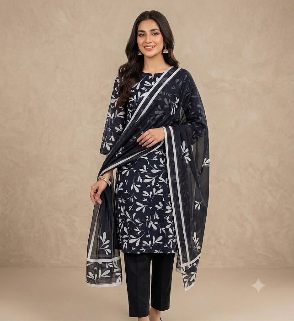3 Piece Unstitched Premium Lawn Printed Suit for Women