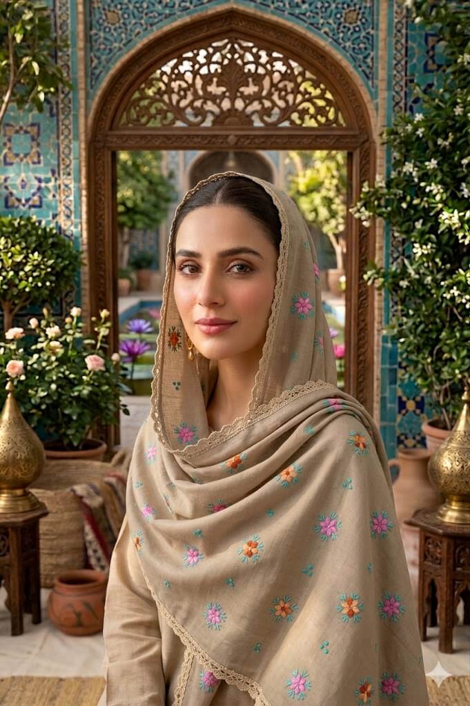 Handmade Embroidered Lawn Chadar for Women