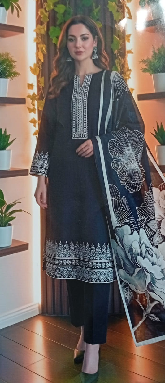 3PC Black Printed Lawn Suit Muharram Collection