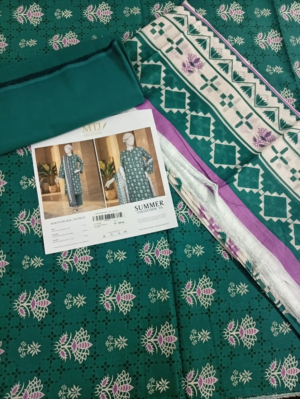 MTJ 3PC Lawn Suit – Premium Unstitched Summer Collection