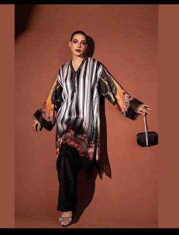 Embroidered Silk 3 Piece Unstitched Suit  - Party Wear l  Maria B